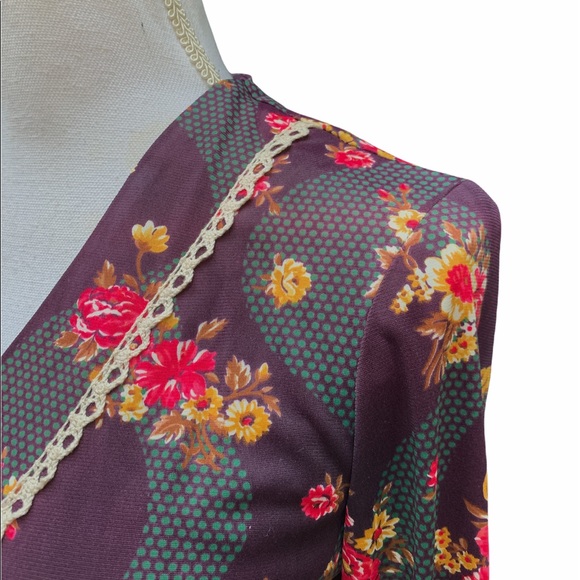 Vintage 70's Floral Empire Waist Maxi Dress XS Flower Power - Picture 8 of 16